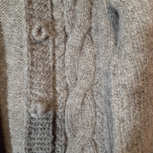 PURE 100% WOOL/KARPAS KNITTED HOODED BUTTON DOWN SWEATER CARDIGAN GRAY WOMEN'S - Picture 8 of 14